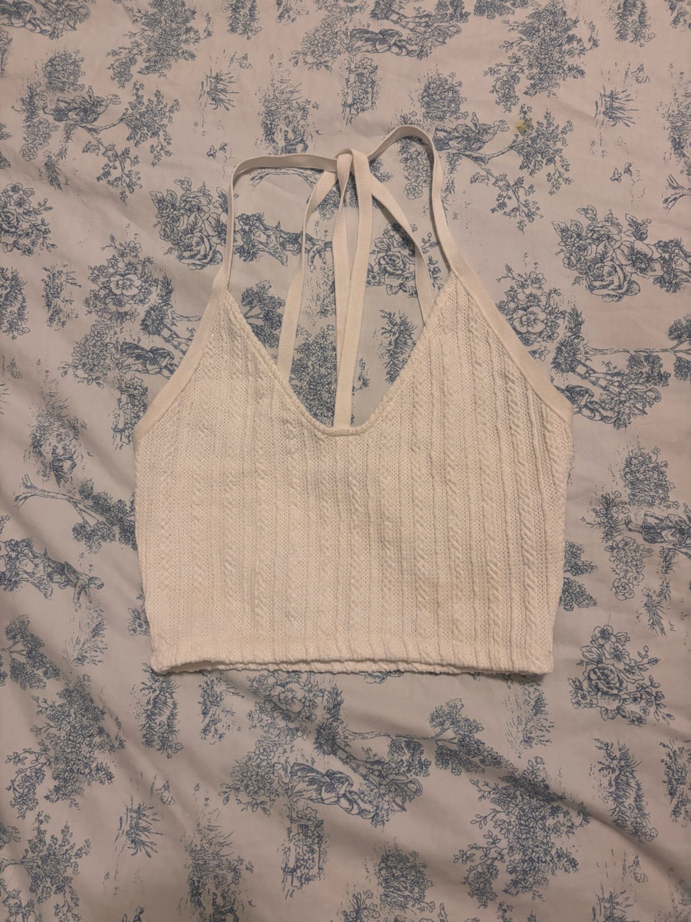Zara White Cable Knit Crop Tank Top